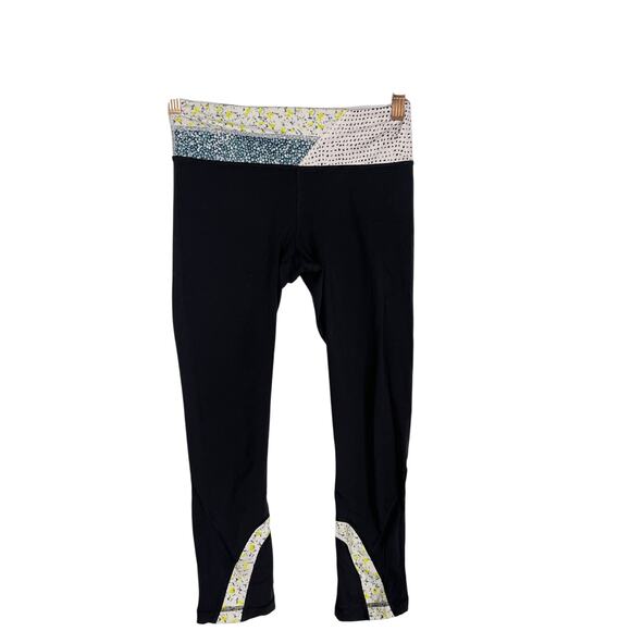 Lululemon Womens Size 4 Run Inspire Crop II Leggings Black Floral Colorblock - Picture 1 of 11